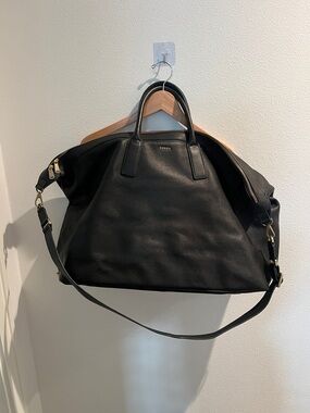 Fossil Black Leather Overnight Duffle with Removable Shoulder Strap